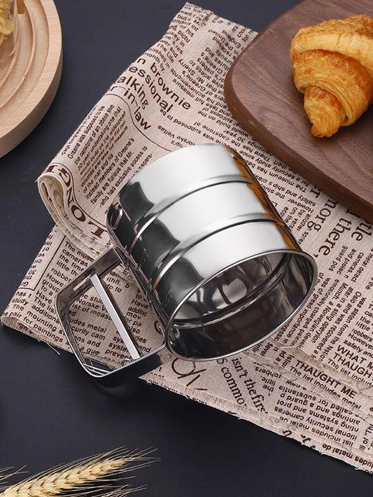 Stainless Steel Hand Press Flour Sifter (Atta Channi) – Double Mesh, One-Handed Operation