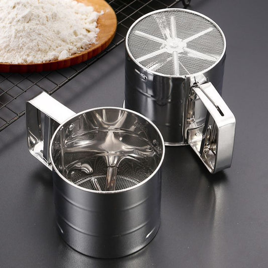 Stainless Steel Hand Press Flour Sifter (Atta Channi) – Double Mesh, One-Handed Operation